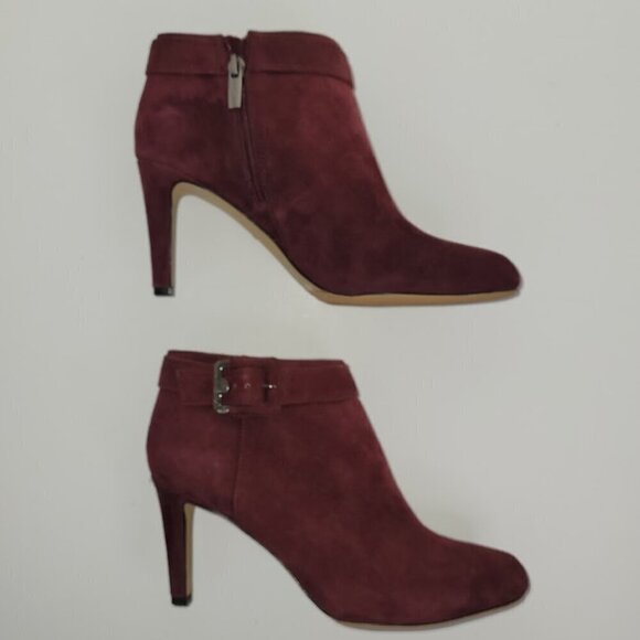 Vince Camuto Burgundy Red Suede Leather Heeled Booties Women's Size 7M - Picture 6 of 12